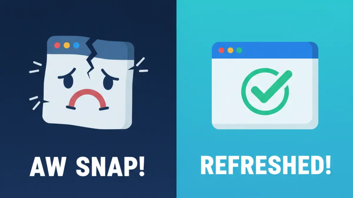 Browser crash screen resolved after diagnostics with system check cards