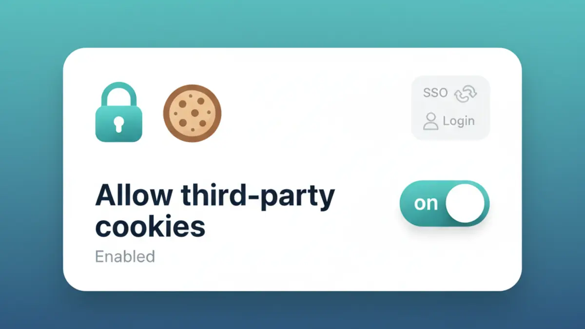 Browser cookie settings panel highlighting third-party cookie allowlist for SSO