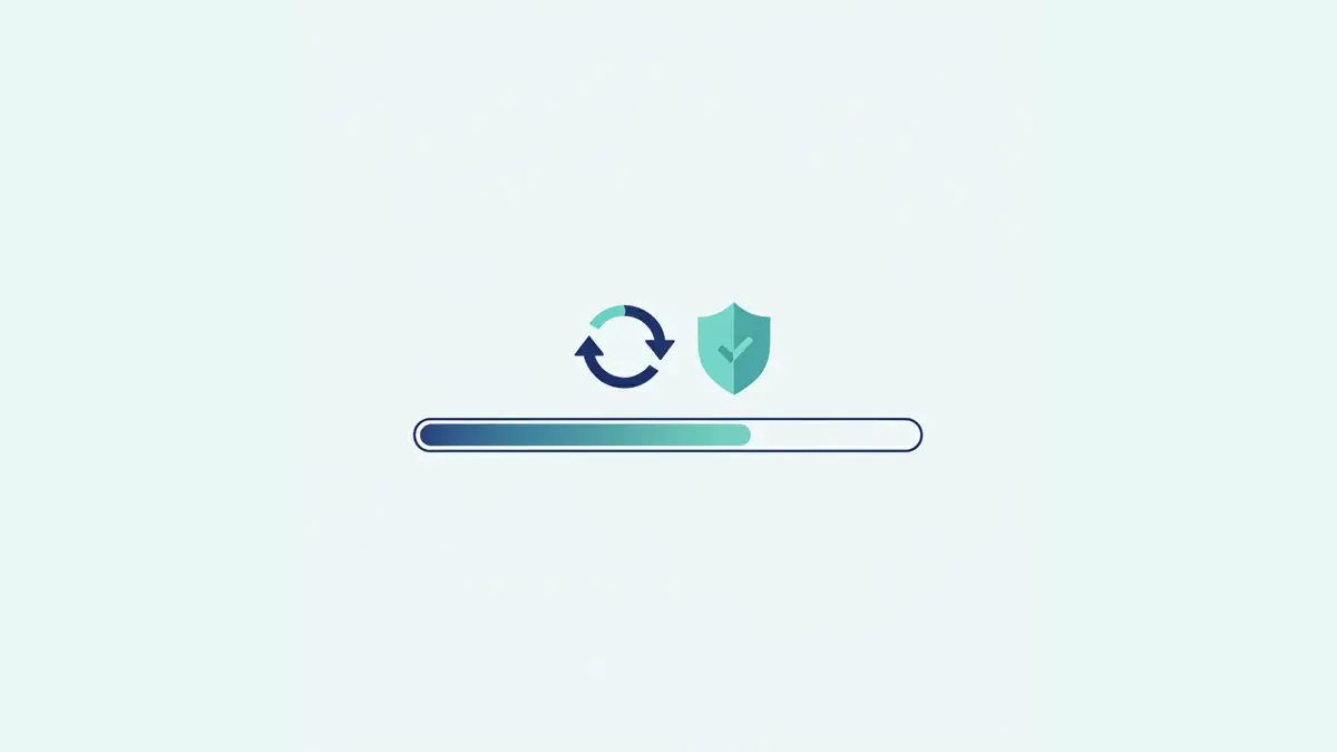 Browser update progress bar with refresh arrow and security shield