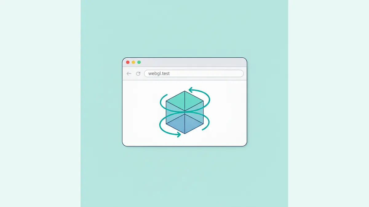Browser WebGL test window with spinning cube and hardware acceleration enabled