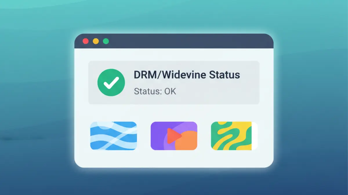 Browser DRM diagnostics card showing Widevine module restored for streaming apps